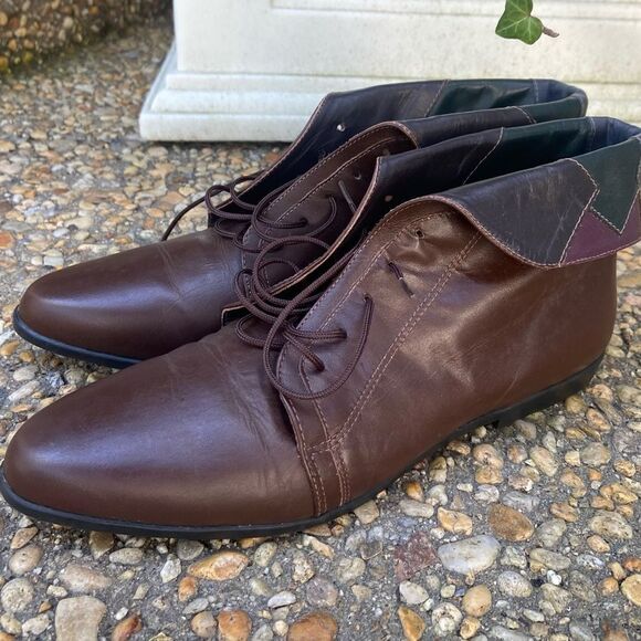 Vintage 1980’s patchwork shorty pixie ankle cuffed boots 7  new unworn - Picture 1 of 6